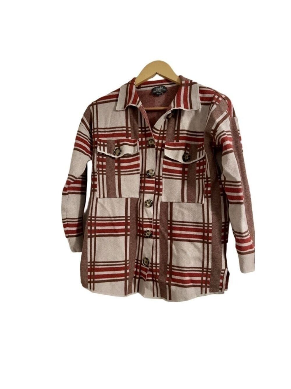 Belle by Belldini Plaid Knit Shacket Cardigan Jacket Size M